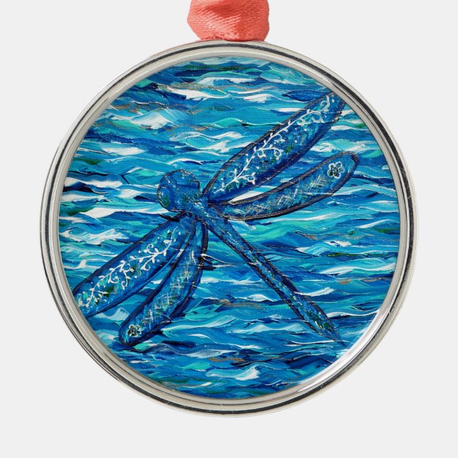 Blue Dragonfly Painting Metal Tree Decoration (Front)