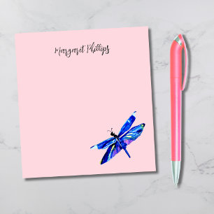 Blue Dragonfly Personalised Hand-Drawn Pastel Pink Notepad
