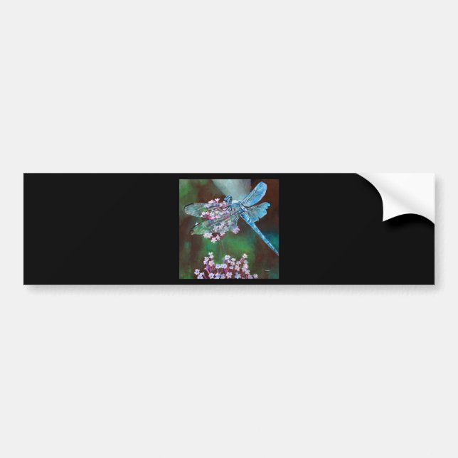 Blue Dragonfly Resting On Wild Garlic Bumper Sticker (Front)