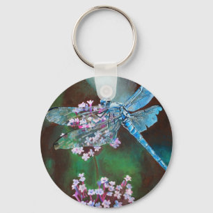 Blue Dragonfly Resting On Wild Garlic Key Ring