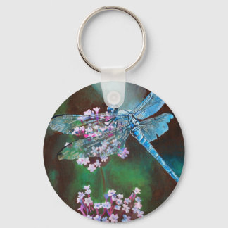 Blue Dragonfly Resting On Wild Garlic Key Ring