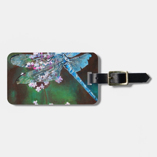 Blue Dragonfly Resting On Wild Garlic Luggage Tag (Front Horizontal)