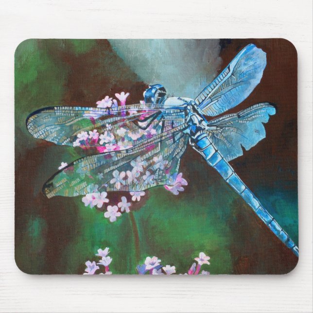 Blue Dragonfly Resting On Wild Garlic Mouse Pad (Front)