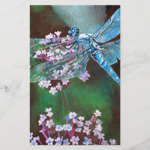 Blue Dragonfly Resting On Wild Garlic Stationery