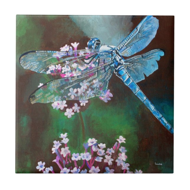 Blue Dragonfly Resting On Wild Garlic Tile (Front)
