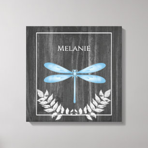 Blue Dragonfly Rustic Canvas Print