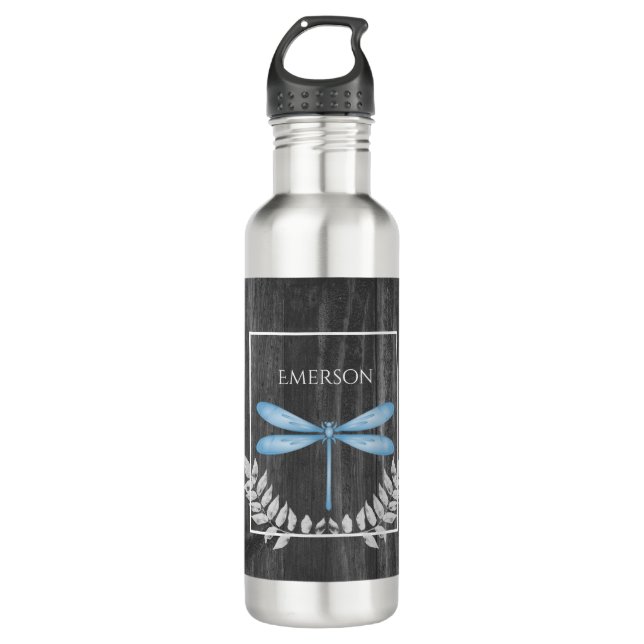 Blue Dragonfly Rustic Personalised  710 Ml Water Bottle (Front)