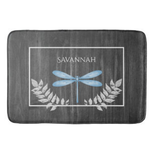 Blue Dragonfly Rustic Personalised Bath Mat