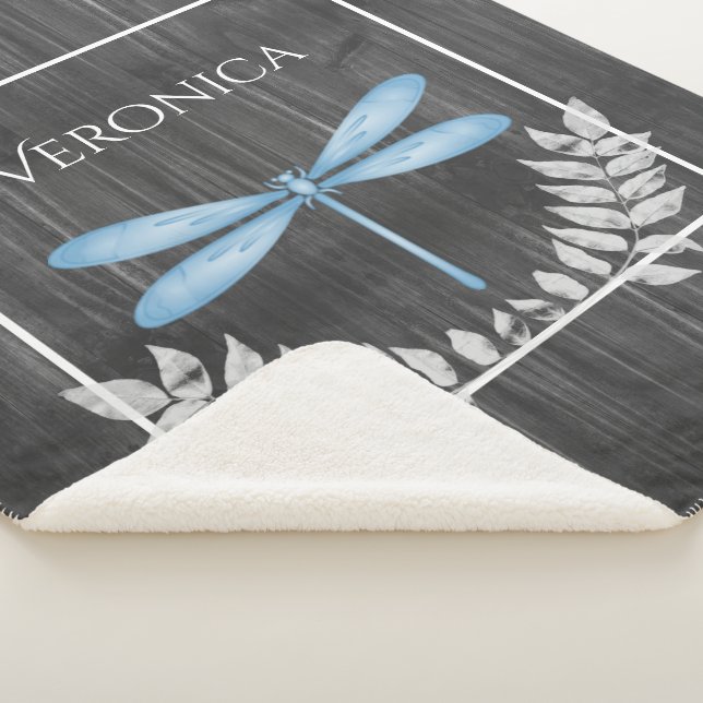 Blue Dragonfly Rustic Personalised Sherpa Blanket (3/4)
