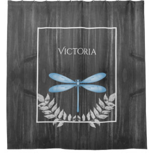 Blue Dragonfly Rustic Personalised Shower Curtain