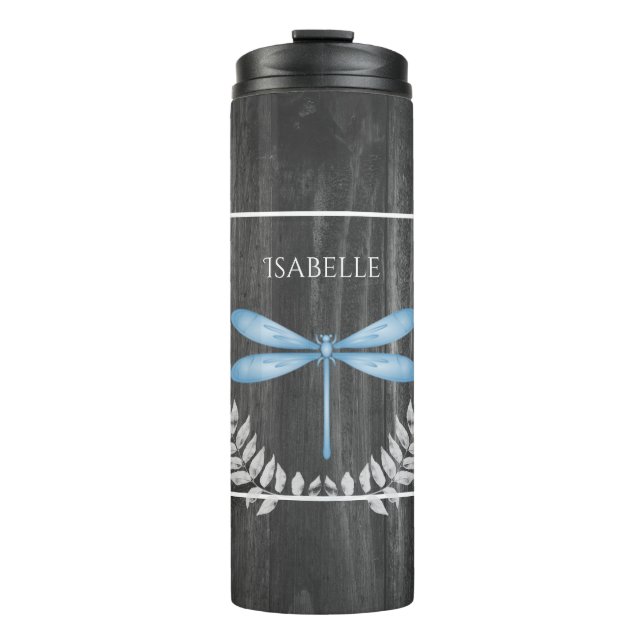 Blue Dragonfly Rustic Personalised Thermal Tumbler (Front)