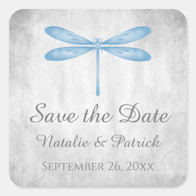 Blue Dragonfly Save the Date Stickers (Front)