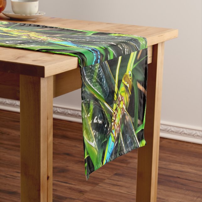Blue Dragonfly Shimmering Wings Painting Short Table Runner (In Situ)