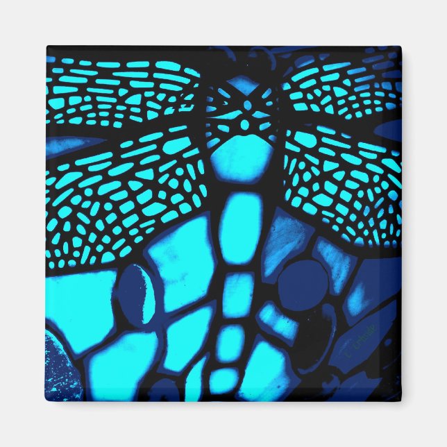 blue dragonfly square magnets (Front)