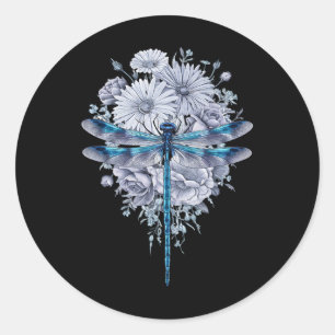 Blue Dragonfly Watercolor Art Insects Lover Earth  Classic Round Sticker