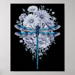 Blue Dragonfly Watercolor Art Insects Lover Earth  Poster