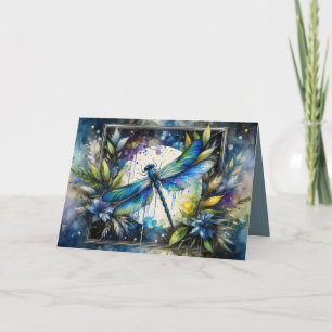 Blue Dragonfly Watercolor Botanical Card