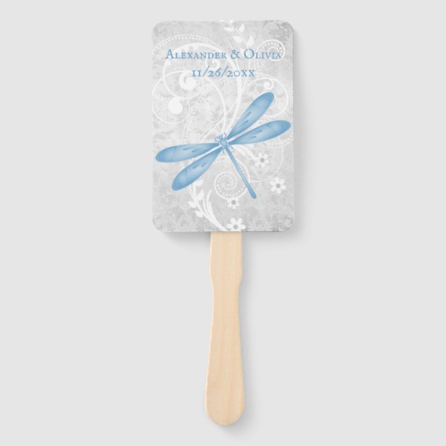 Blue Dragonfly Wedding Favour Hand Fan (Front)