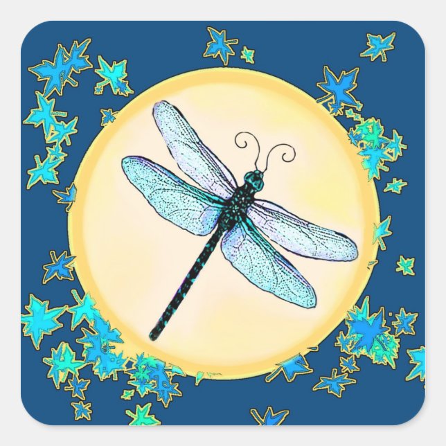 Blue Dragonfly with Leaves Stickers (Front)