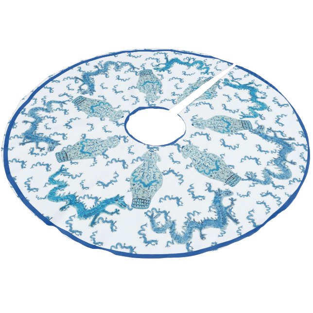  Blue Dragons Chinoiserie Ginger Jar Jars    Brush Brushed Polyester Tree Skirt (Angled)