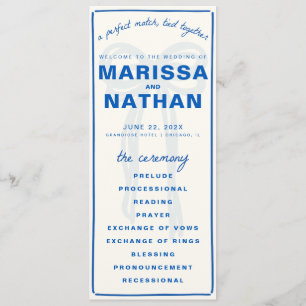 Blue Drawn Together Bow Wedding Program Programme