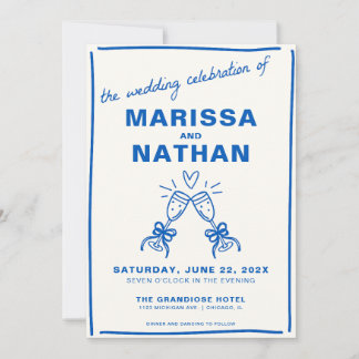 Blue Drawn Together Toast Photo Wedding Invitation