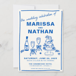 Blue Drawn Together Wedding Invitation