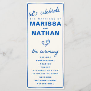 Blue Drawn Together Wedding Program Programme