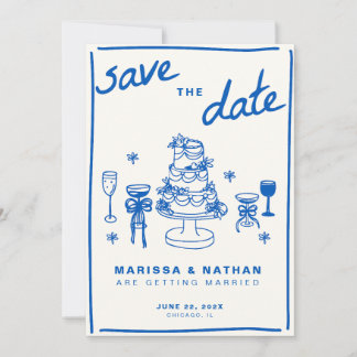 Blue Drawn Together Wedding Save The Date
