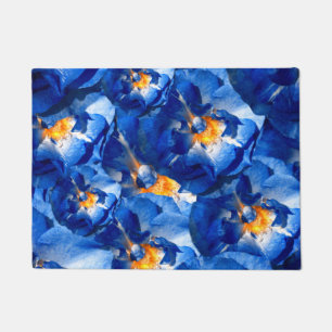 Blue dream, Roses Floral Pattern  Door Mat