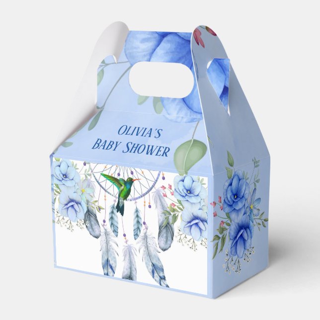 Blue Dreamcatcher Hummingbird Boy Baby Shower Favour Box (Front Side)