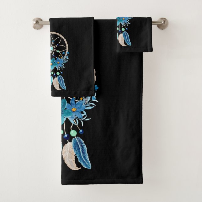 Blue Dreamcatcher Stylish Boho Design Bath Towel Set (Insitu)