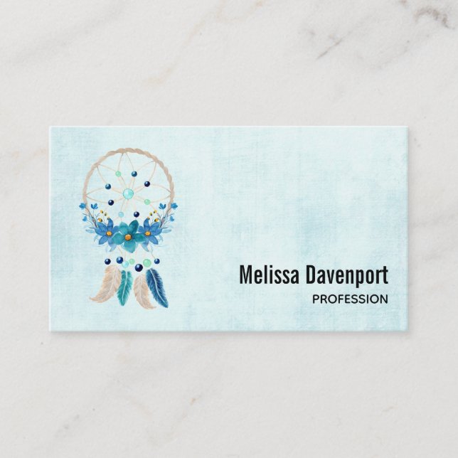 Blue Dreamcatcher Stylish Boho Style Business Card (Front)