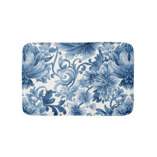 Blue Dreams Floral Watercolor Chinoiserie Bath Mat