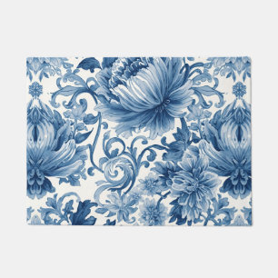 Blue Dreams   Floral Watercolor Chinoiserie Doormat