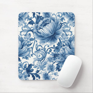 Blue Dreams   Floral Watercolor Chinoiserie Mouse Pad