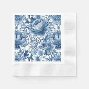 Blue Dreams Floral Watercolor Chinoiserie White Napkin