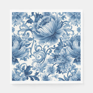Blue Dreams Floral Watercolor Chinoiserie White Napkin