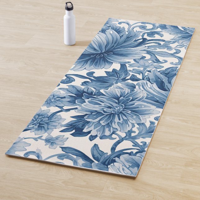 Blue Dreams | Floral Watercolor Chinoiserie Yoga Mat (In Situ)