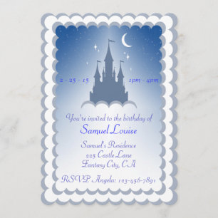 Blue Dreamy Castle In The Clouds Birthday Invitation