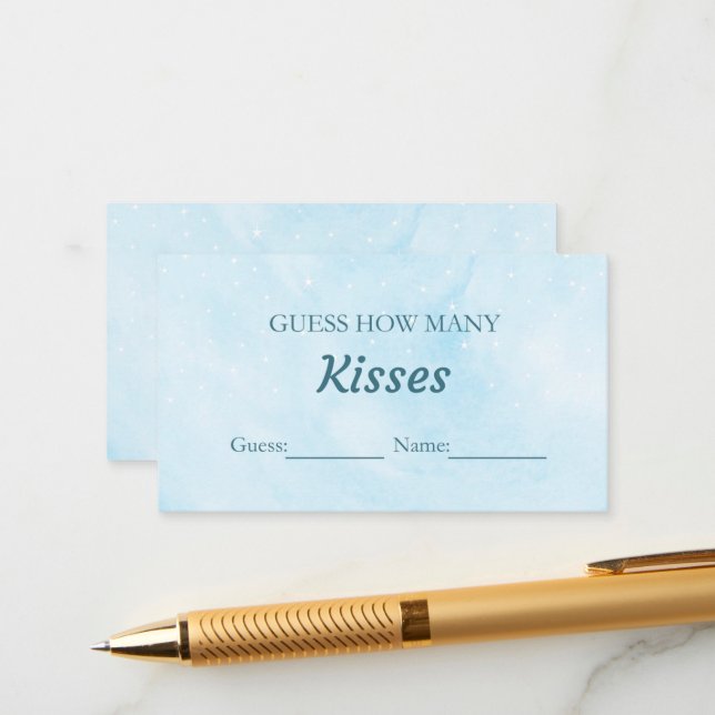 Blue Dreamy Guess How Many Kisses Bridal Game  Enclosure Card (Front/Back In Situ)