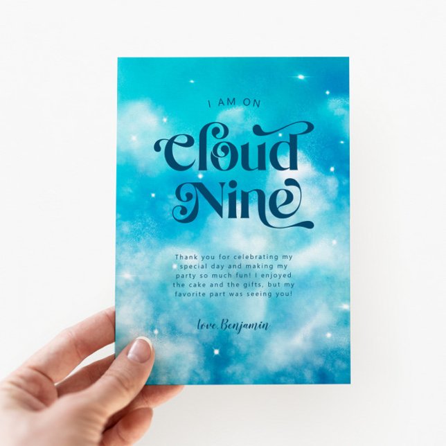 Blue Dreamy Pastel Cloud Nine 9th Birthday Party Thank You Card (Creator Uploaded)