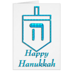 Blue Dreidel Happy Hanukkah Greeting Card 2