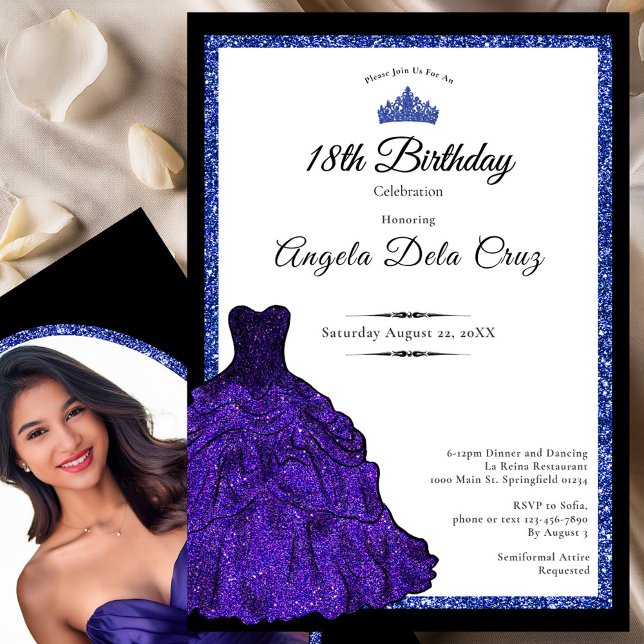 Blue Dress and Tiara 18th Birthday Debut Invitation (Creator Uploaded)
