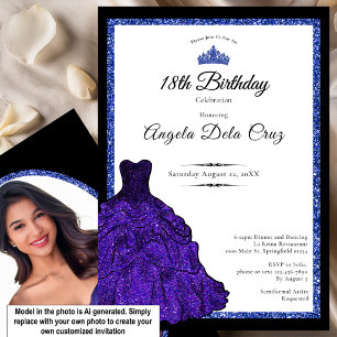 Blue Dress and Tiara 18th Birthday Debut Invitation