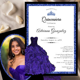 Blue Dress and Tiara Custom Photo Quinceanera Invitation
