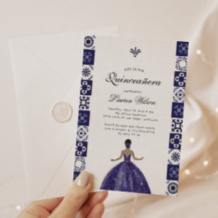 Blue Dress Artistic Tiles Quinceanera Invitation