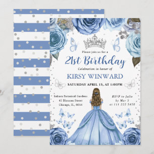 Blue Dress Blonde Princess Birthday Invitation