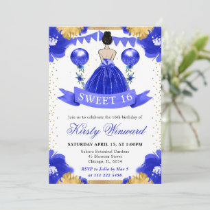 Blue Dress Brunette Haired Princess Sweet 16 Invitation
