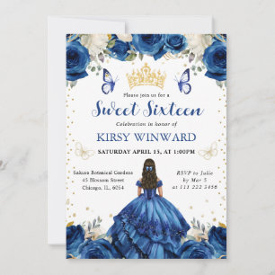 Blue Dress Brunette Princess Sweet 16 Invitation